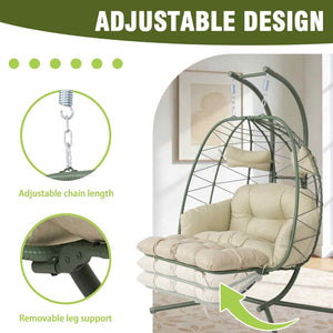 English Elm 2 Person Wicker Hanging Egg Chair with Stand Padded Swing for Patio or Garden T5880P500220