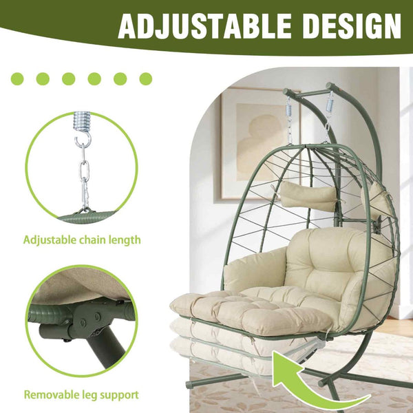 English Elm 2 Person Wicker Hanging Egg Chair with Stand Padded Swing for Patio or Garden T5880P500220
