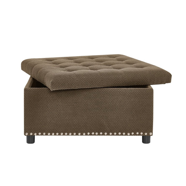 English Elm Storage Ottoman Tufted Nailhead Trim Lift Top Footstool for Living Room or Bedroom Coffee W5568P447091