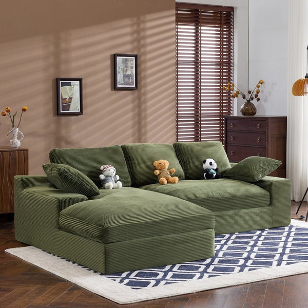 English Elm White Corduroy Compact Sofa Soft Upholstered Seating for Casual Scandinavian Living Rooms W3612S00014