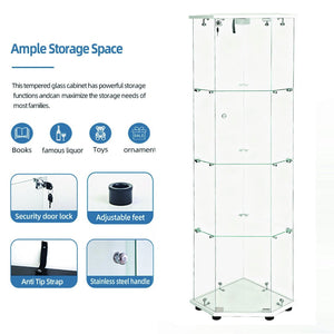 English Elm Tempered Glass Corner Display Cabinet with Rgb Lighting Locking Door and Adjustable Feet White W3155P449086