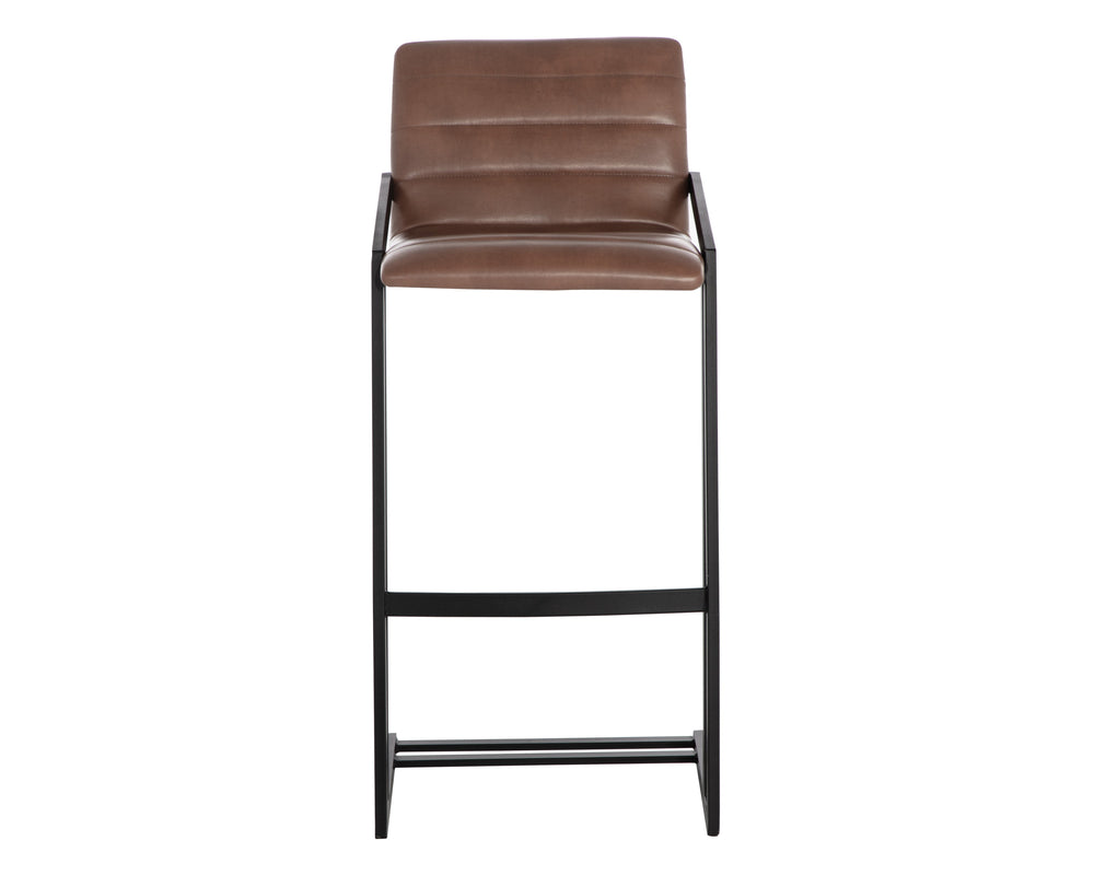 Sunpan Webber Industrial Chic Barstools - Set of 2 with Tufted Faux Leather and Exposed Steel Frame Bravo Cognac