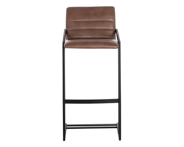 Sunpan Webber Industrial Chic Barstools - Set of 2 with Tufted Faux Leather and Exposed Steel Frame Bravo Cognac