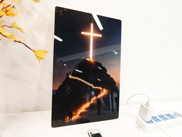 English Elm 16X10 Christian Cross Led Wall Art – Illuminated Acrylic Decor With Remote For Modern Homes & Prayer Spaces T3976P383252