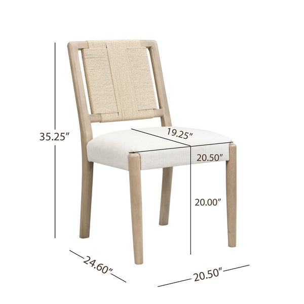 English Elm Christopher Knight Home® - Upholstered dining chair with woven rope backrest set of 2 - elegant curved weave, sturdy rubberwood frame and easy assembly Beige,Natural Ash N771P361494A