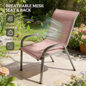 English Elm Stackable Outdoor Dining Chairs Set of 4 Mesh Back Patio Seating with Steel Frame T3971P444980