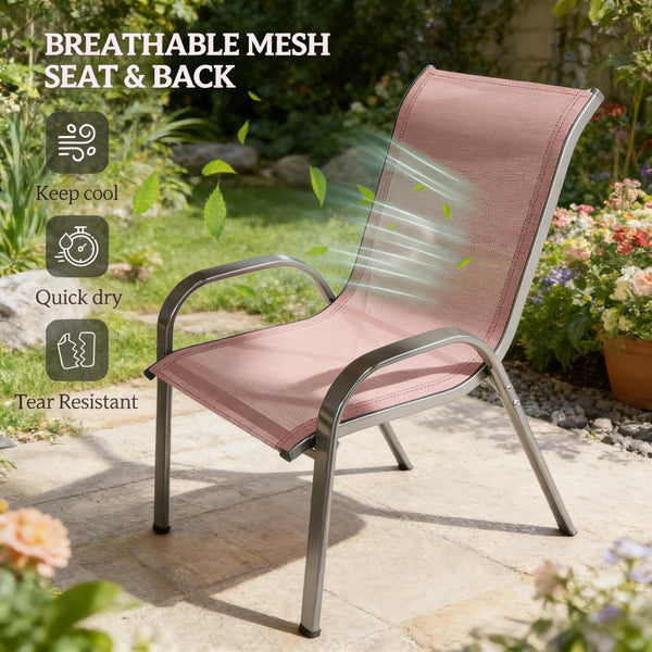 English Elm Stackable Outdoor Dining Chairs Set of 4 Mesh Back Patio Seating with Steel Frame T3971P444980