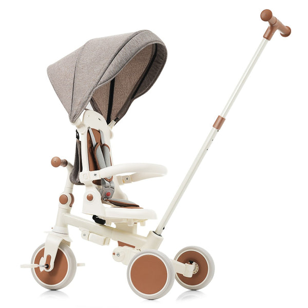 English Elm 7 in 1 Convertible Toddler Trike Aluminum Foldable Push Bike with Canopy for Ages 1 to 6 Ivory N726P248345O