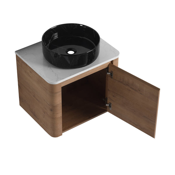 English Elm 24'' Wall-Mounted Bathroom Vanity With Ceramic Sink, Soft-Close Door & Space-Saving Design For Style W999S00396