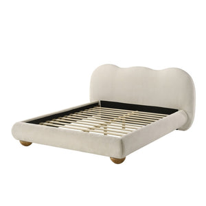 English Elm White Boucle King Bed Camelback Headboard Natural Bun Feet Contemporary Bedroom B2741S00829