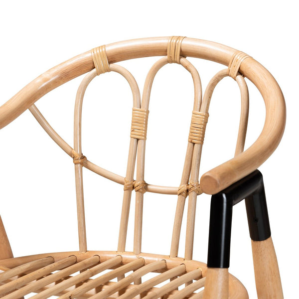 English Elm Modern Rattan Counter Stool Woven Bohemian Seat with Wraparound Arms for Kitchen B2750P420434