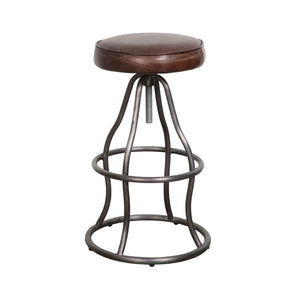 Lh Imports Bowie Stool - Stylish Adjustable Height Design With Durable Top Grain Leather And Iron Base Brown Iron,Leather,Polyester Fiber,Pu Foam Sbs49-08
