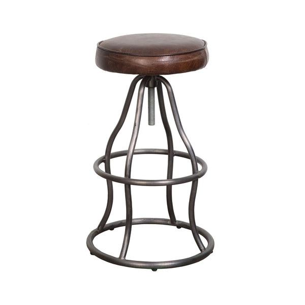 Lh Imports Bowie Stool - Stylish Adjustable Height Design With Durable Top Grain Leather And Iron Base Brown Iron,Leather,Polyester Fiber,Pu Foam Sbs49-08