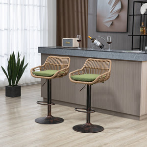 English Elm Modern Swivel Bar Stools Set of 2 Adjustable Counter Height Chairs with Linen Seat Vintage Gold Frame Green W39594822