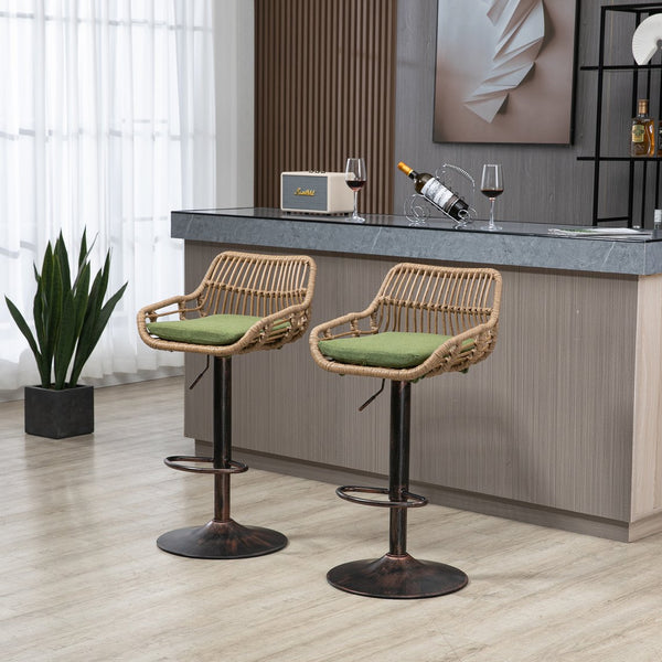 English Elm Modern Swivel Bar Stools Set of 2 Adjustable Counter Height Chairs with Linen Seat Vintage Gold Frame Green W39594822