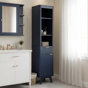 English Elm 68" Tall Fluted Freestanding Storage Cabinet with Drawer and Adjustable Shelf for Bathroom Blue N817P375218B