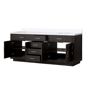 English Elm Abbey 84" Black Oak Double Vanity With Cultured Marble Top - Elegant Design, Ample Storage & Style B2731P260874