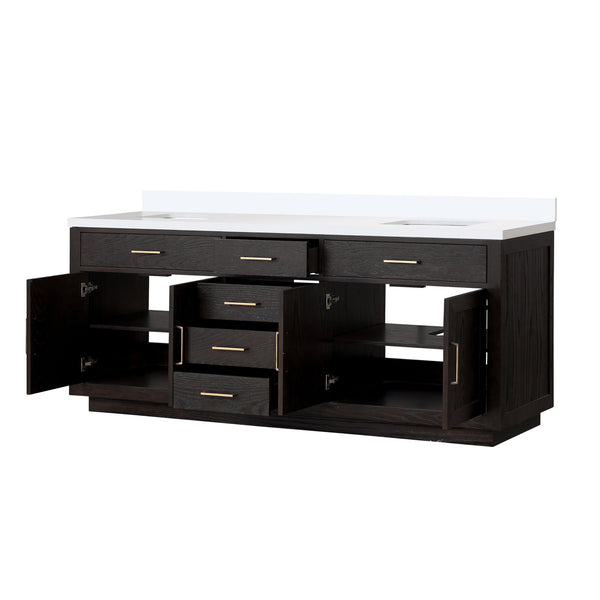 English Elm Abbey 84" Black Oak Double Vanity With Cultured Marble Top - Elegant Design, Ample Storage & Style B2731P260874