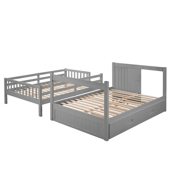 English Elm Full Over Staircase Bunk Bed with Twin Trundle and Built-in Storage Drawers LT000126AAE-1