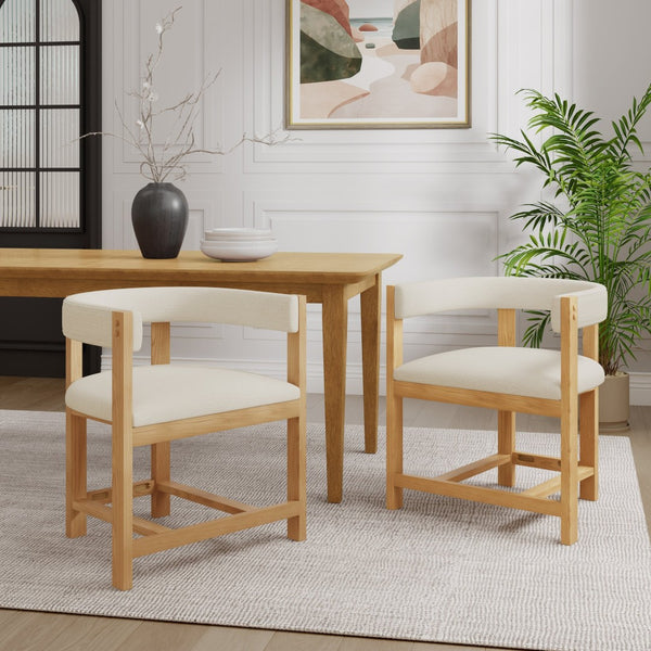 English Elm Dining Arm Chairs Set of 2 Barrel Back Rubberwood Frame with Cushioned Upholstery Beige+Natural N771P243844N