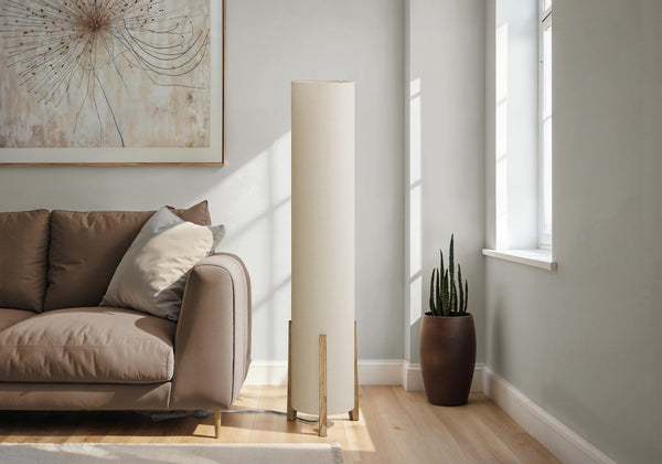 English Elm Lighting, 50" h Floor Lamp with Brown Wood-Look Base and Ivory Linen Shade, Contemporary Accent Light B2710P221312