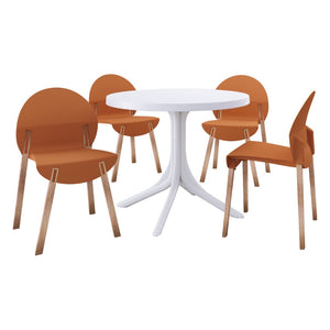 English Elm Summer 5 Piece Round Dining Set Polypropylene Stackable Chairs Oak Legs Modern Style Tropical Orange,White W3450S00037