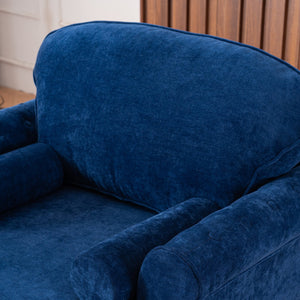 English Elm [New] Oversized Chaise Lounge Indoor Chenille Sleeper Recliner Armchair with Wide Foam Seat & Pillows Blue W2363S00084