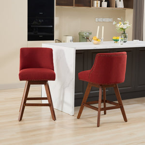 English Elm Counter Curved Back Swivel Barstool Set of 2 with Thick Foam & Steel Spring Cushion, 360° Rotation, 300lb Capacity WINE RED W1143P237898