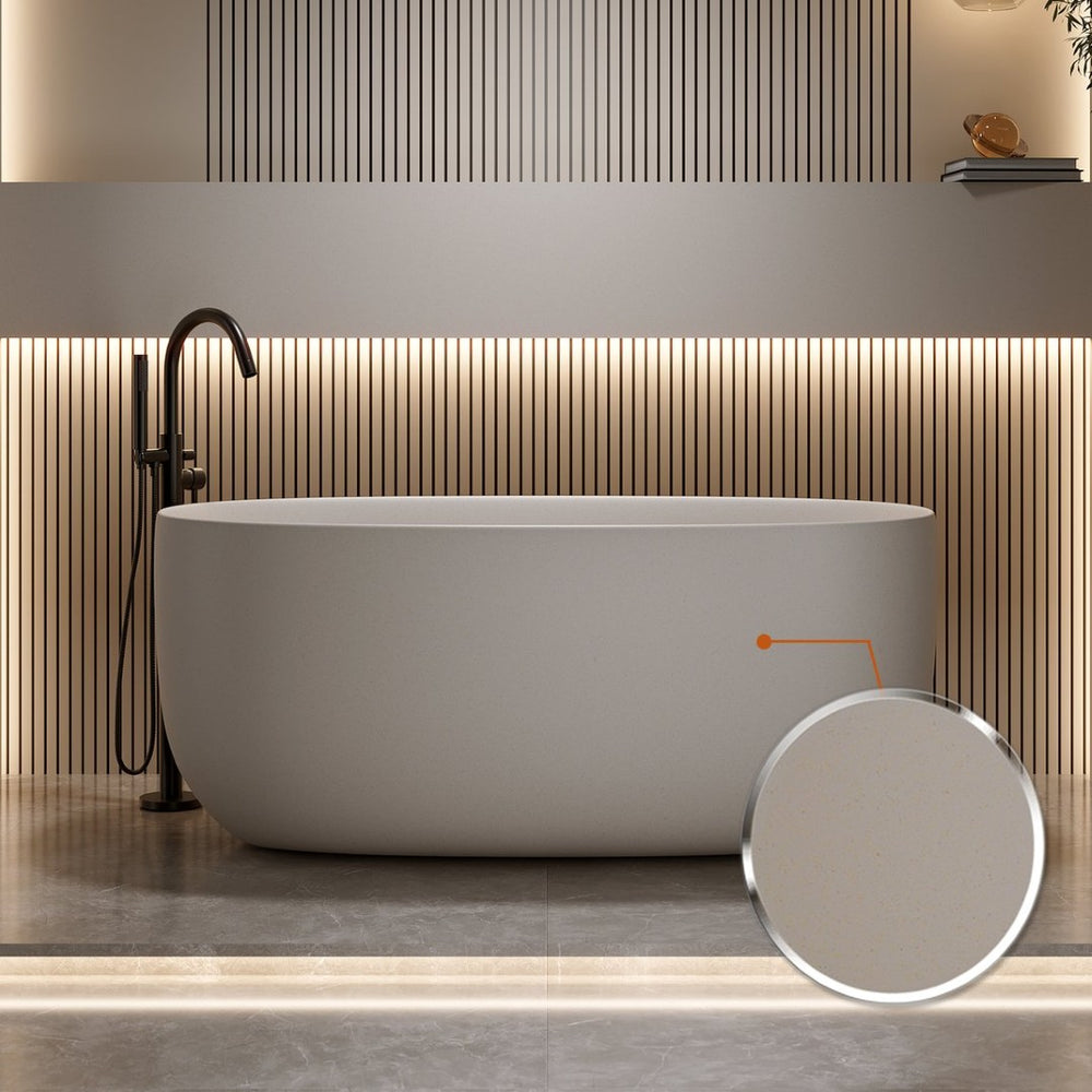 English Elm 51'' Freestanding Solid Resin Stone Soaking Tub Spa Ergonomic Matte White Bath Beige W2753P340379
