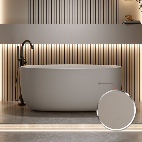 English Elm 51'' Freestanding Solid Resin Stone Soaking Tub Spa Ergonomic Matte White Bath Beige W2753P340379