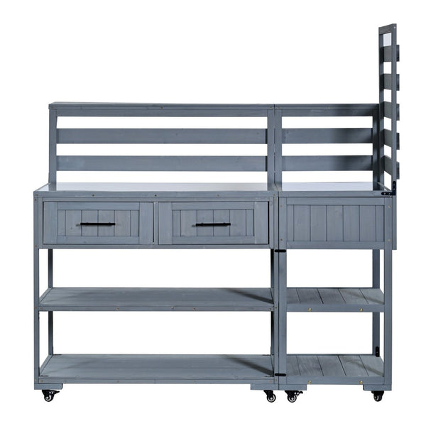English Elm Topmax Modular Fir Wood Outdoor Kitchen Cart Stainless Steel Prep Station Gray N717P417963E