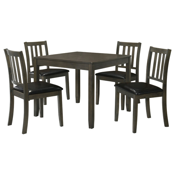 English Elm Rowland 5-Piece Dining Set with Honey Wood Table and Slat-Back Chairs, Black Leatherette Cushions Crafted for Casual Elegance Charcoal B062P353276