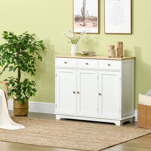 English Elm Homcom Modern Sideboard With Solid Rubber Wood Top, Versatile Storage & Stylish White Finish For Any Space W2225P217384