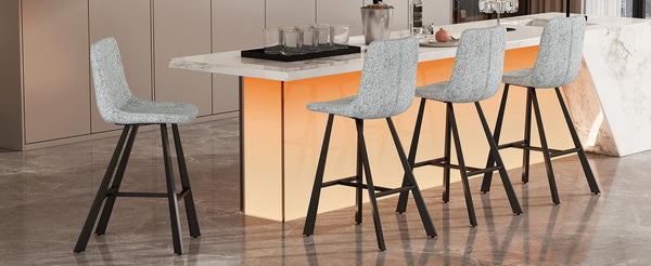 English Elm Modern Upholstered Gray Fabric Barstool with Black Metal Frame for Kitchen Island W5096P400393