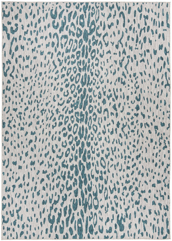 Unique Loom Outdoor Safari Samburu Machine Made Animal Print Rug Teal, Gray 7' 10" x 11' 0"
