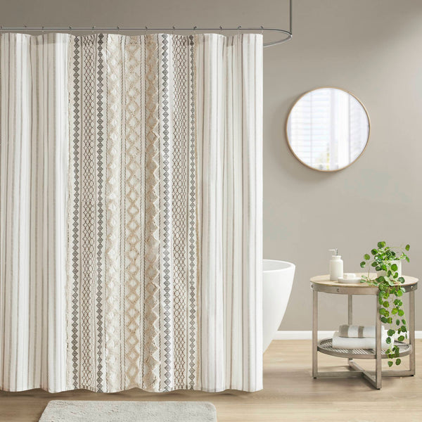 JLA Home INK+IVY - Cotton Imani Aztec Shower Curtain with Chenille Trim — 72x72 OEKO-TEX Cotton, Boho Texture II70-1121