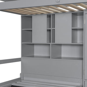 English Elm Twin Bunk Bed with Wardrobe Drawers Hydraulic Lift Shelves Kids Storage Gray LT000666AAE-1