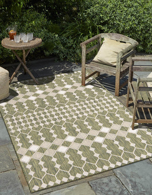 Unique Loom Outdoor Trellis Traliccio Machine Made Trellis Rug Green, Ivory 10' 0" x 14' 1"