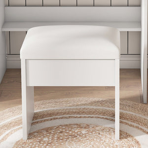 English Elm Vanity compact dressing desk with LED mirror, 3-color dimmable lights, drawers, stool, outlet White W2699P345800