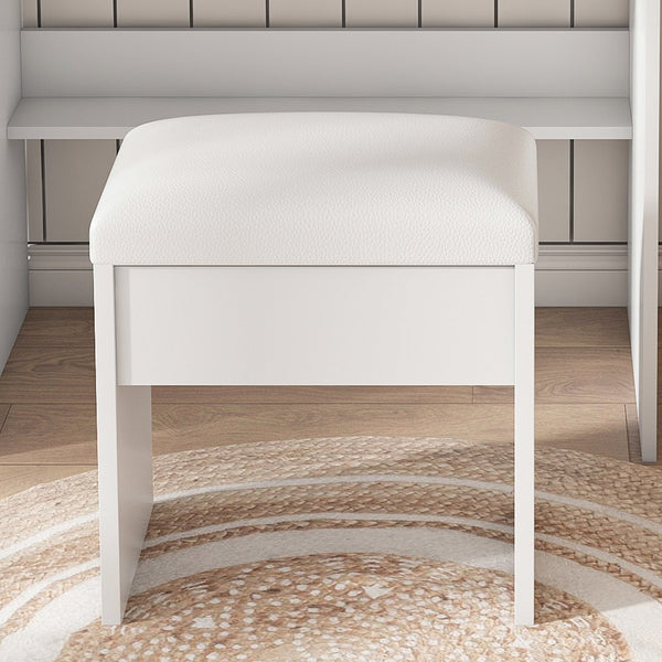 English Elm Vanity compact dressing desk with LED mirror, 3-color dimmable lights, drawers, stool, outlet White W2699P345800