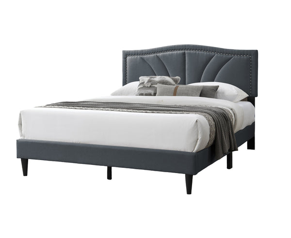 English Elm Modern Queen Burlap Platform Bed with Curved Tufted Headboard, Nailhead Trim and Sturdy Slat Base Charcoal 67 L x 31 W x 6 H B011P238960