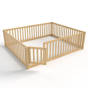 English Elm Queen Kids Floor Bed Pine Wood Frame with Safety Rails Door and Low Profile Design Natural W1580P417673