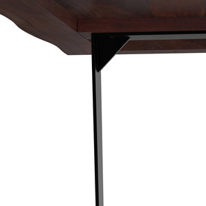 English Elm Delta Delta Dining Table handcrafted solid acacia wood 72"x36" live edge top with black iron legs durable finish Walnut B136P203497