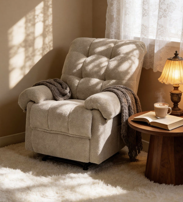 English Elm Camel Overstuffed Manual Recliner with High Density Padding for Modern Living Rooms Camel W5568P449829