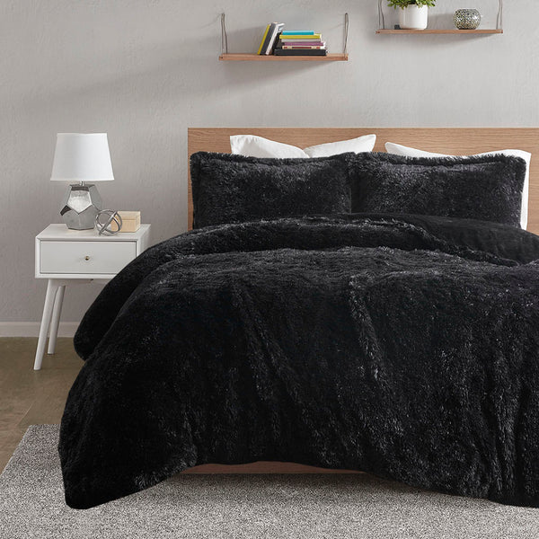 JLA Home Intelligent Design - Shaggy Faux Fur Duvet Cover Set with Hidden Zipper & Corner Ties, Plush Reverse for Cozy Luxury ID12-2039