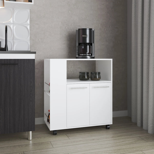 English Elm White Stylish Kitchen Cart with Microwave Shelf, Slim Open Storage & Clean Modern Organization 96 B062P290274