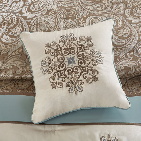 JLA Home Madison Park - Jacquard Elegant Paisley 7-Piece Comforter Set with Embroidered Medallions, Piping, Pillows & Skirt 90 L x 90 W x 1.5H MP10-4322