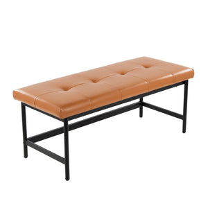 English Elm Bench Upholstered in Faux Leather with Powder Coated Frame for Bedroom or Entryway Black,Camel B202S02135