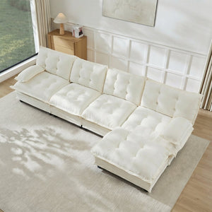 English Elm 138" Chenille Modular Cloud Sectional with Ottoman Deep Seat Lounge Sofa for Apartments W714S01683