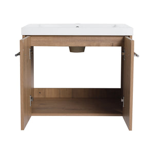 English Elm 24 Inch Floating Bathroom Vanity with Resin Sink, Soft-Close Doors, Wall-Mounted Storage, Modern Compact Design W999P188185